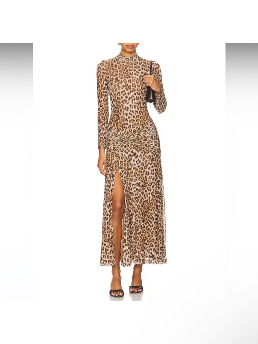 Bardot Leopard-Print Long Sleeve Maxi Dress in Tan and Black